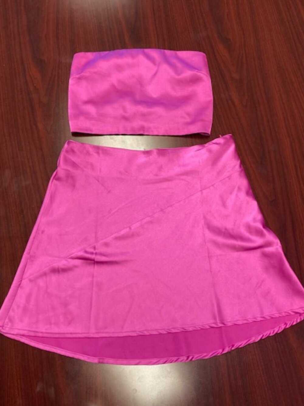 Isabella's Cabinet Hot Pink Satin Skirt Set and Bandeau - Like New